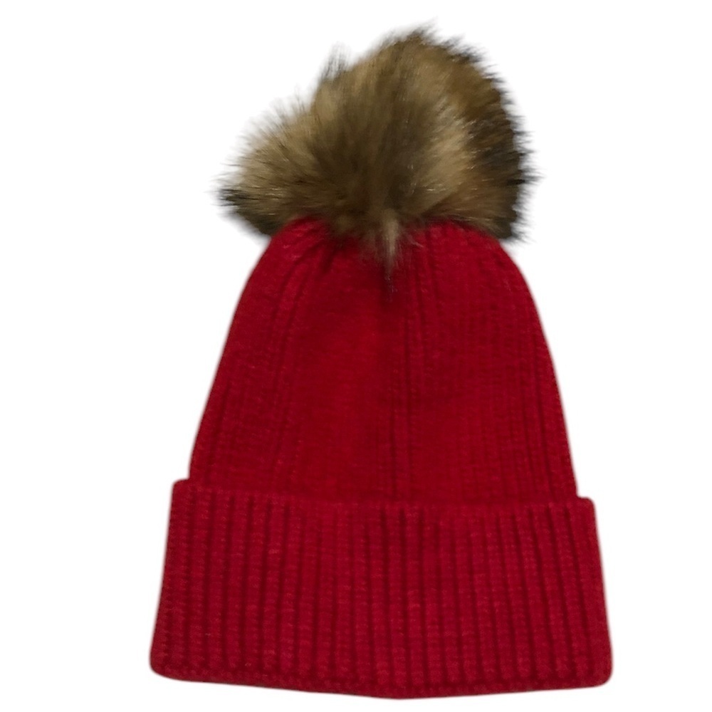 Norla Canada Cozy Red Knit Pom-Pom Beanie.